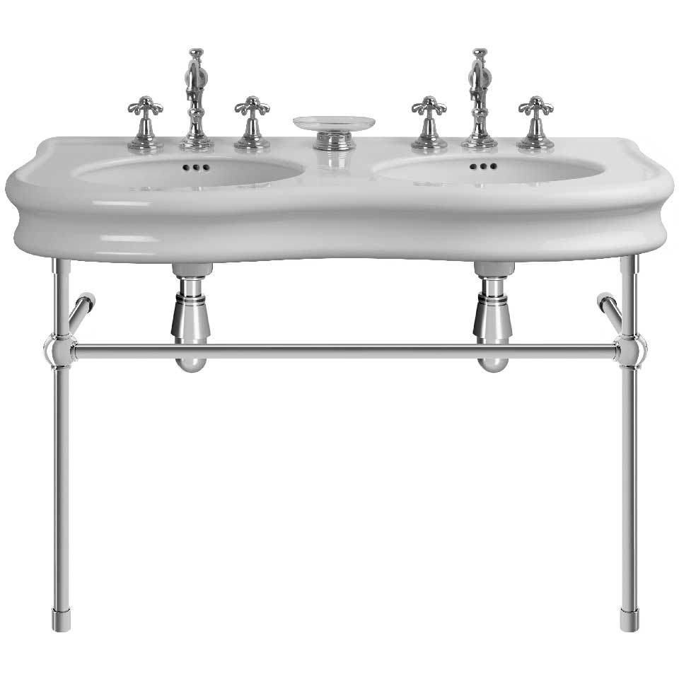 MS02-120-pietement-laiton Le Tréport double washbasin on brass washstand, L. 120cm