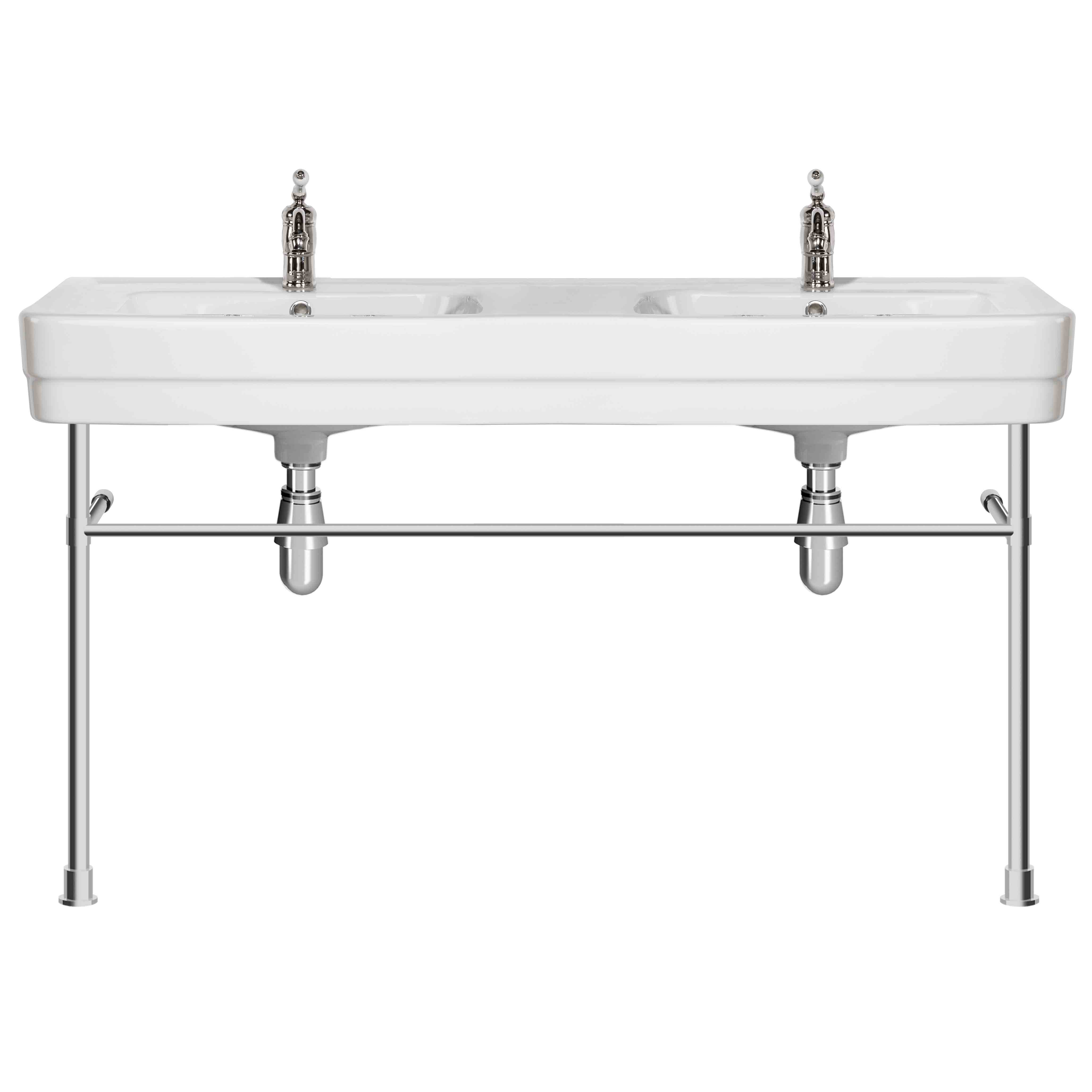 MS05-130-pietement-laiton Edward double washbasin on brass washstand, L. 130cm