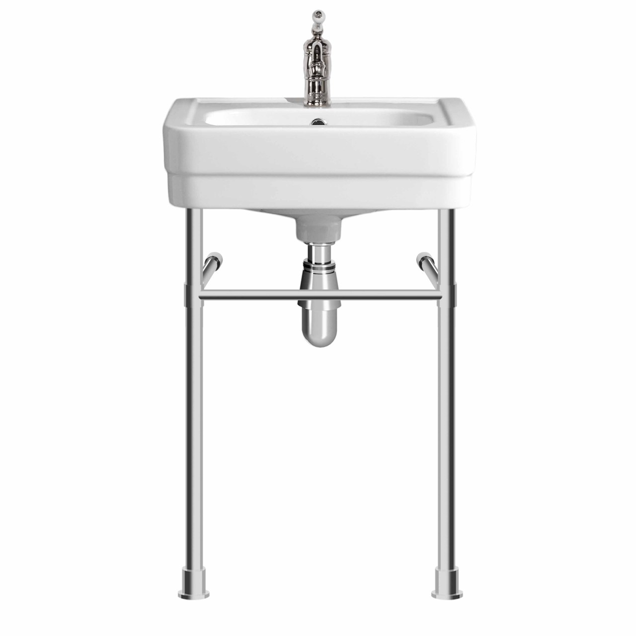 MS05-50-pietement-laiton Edward washbasin on brass washstand, L. 50cm