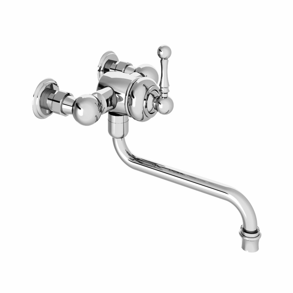 Wall-mounted kitchen lever mixer, Thétis collection, in Polished Chrome finish