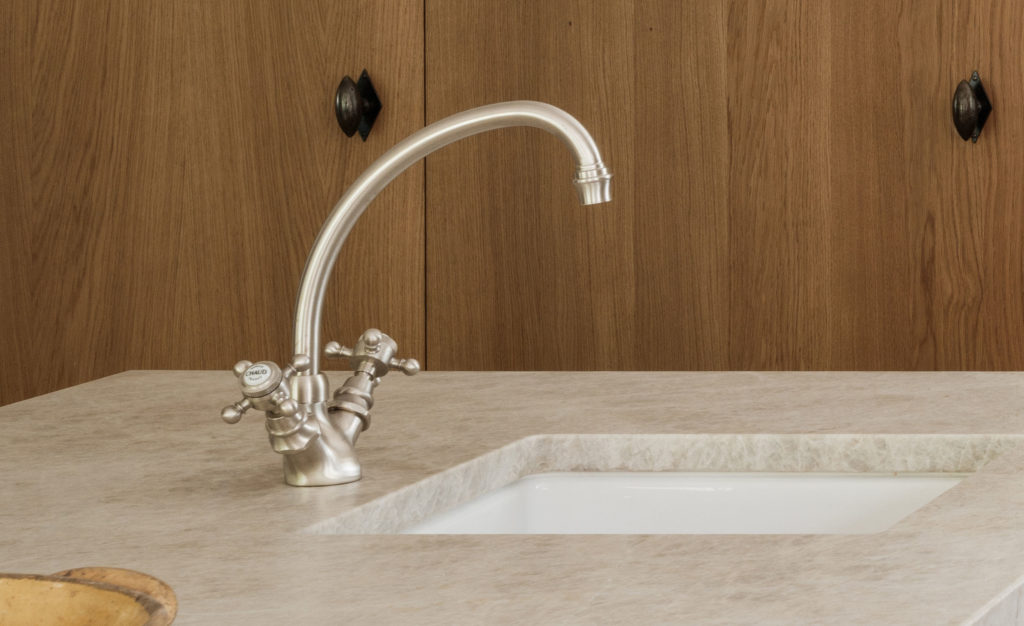Kitchen featuring our single-hole mixer, Circé collection, in Matt Nickel finish